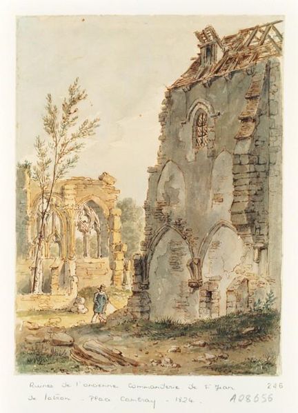 Fichier:1824, Alfred Bonnardot, ruines de l'ancienne commanderie de St Jean de Latran - Place Cambray. Bibliothèque nationale de France..jpg