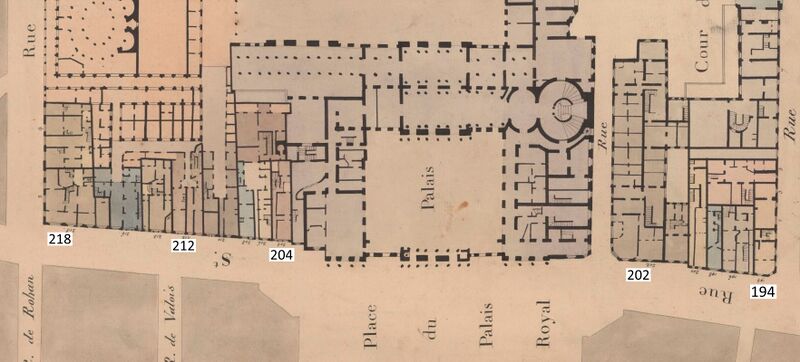 Fichier:Palais-Royal-I1-StHonoré-Nord-dela-Place-Vasserot 1830noté.jpg