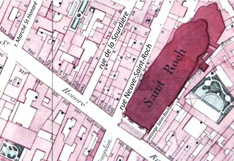 Fichier:MarchéStHon-Sourdière-NeuveStRoch-PassStRoch 1820-légende.jpg